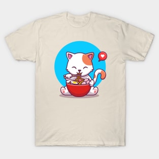 Cute Cat Eating Noodle With Chopstick T-Shirt